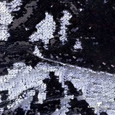 Трикотажное полотно, Сетка с пайетками, шир.130 см, #315, цв.-белый/чёрный - купить в Кирове. Цена 693.39 руб.