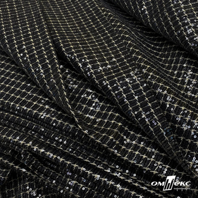 Ткань костюмная с пайетками, 100%полиэстр, 460+/-10 гр/м2, 150см #309 - цв. чёрный - купить в Кирове. Цена 1 203.93 руб.