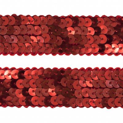 Тесьма с пайетками 3, шир. 20 мм/уп. 25+/-1 м, цвет красный - купить в Кирове. Цена: 778.19 руб.