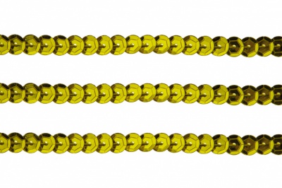 Пайетки "ОмТекс" на нитях, SILVER-BASE, 6 мм С / упак.73+/-1м, цв. 7 - св.золото - купить в Кирове. Цена: 468.37 руб.